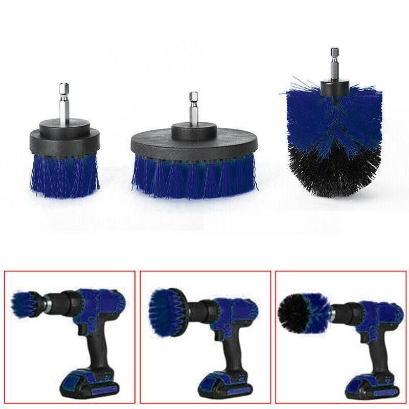 3Pcs Drill Attachment Set Drill Brush Kit Bathroom Carpet Cleaning Tool Scrubber - Blue