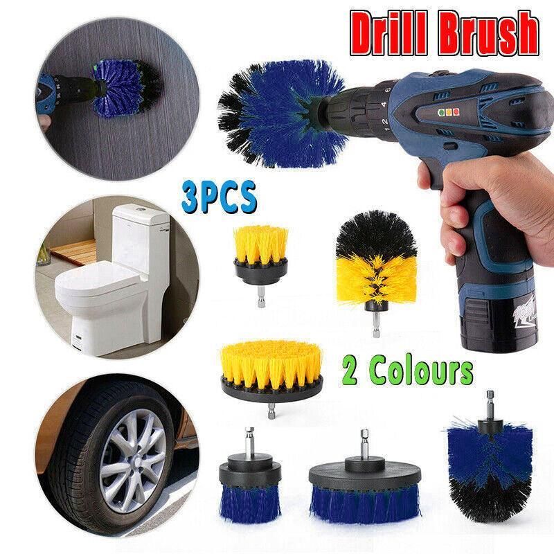 3Pcs Drill Attachment Set Drill Brush Kit Bathroom Carpet Cleaning Tool Scrubber - Yellow