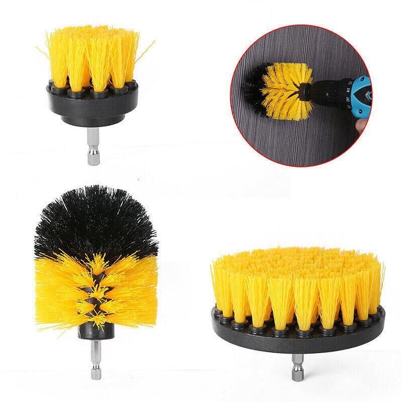 3Pcs Drill Attachment Set Drill Brush Kit Bathroom Carpet Cleaning Tool Scrubber - Yellow