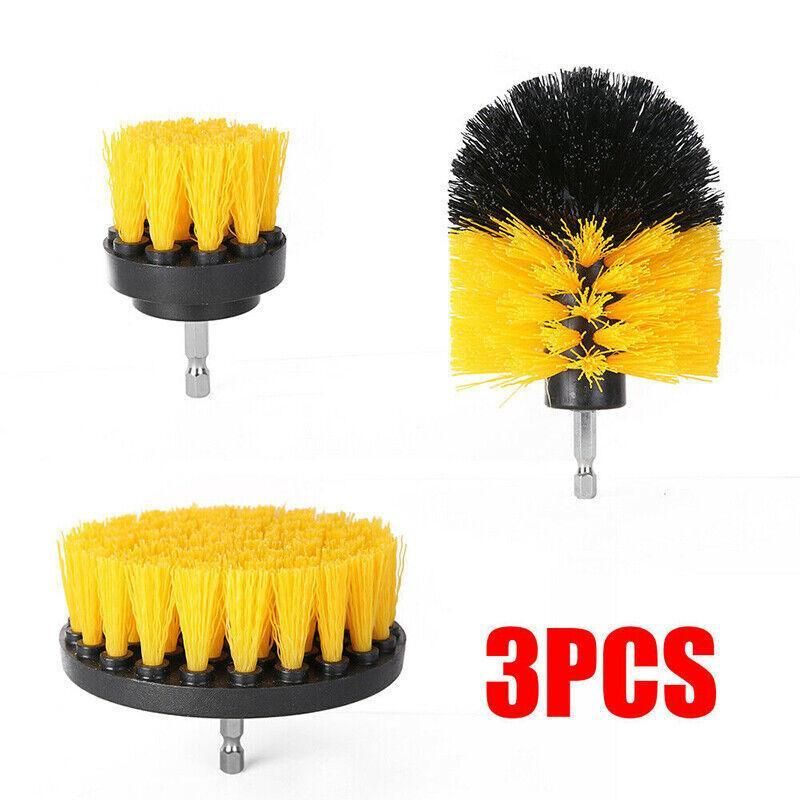 3Pcs Drill Attachment Set Drill Brush Kit Bathroom Carpet Cleaning Tool Scrubber - Yellow