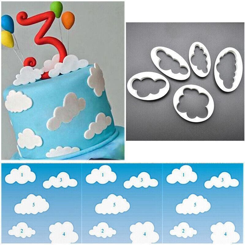5PCS Cloud Shape Cookie Cutters Set for Fondant Cake Clay and Baking Crafts