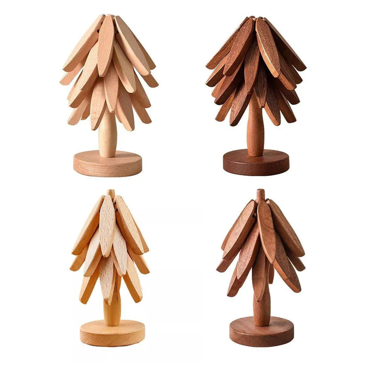 Solid Wooden Trivet for Hot Dish Walnut Christmas Tree Table Heat-Resistant Mat - Beige-3pcs