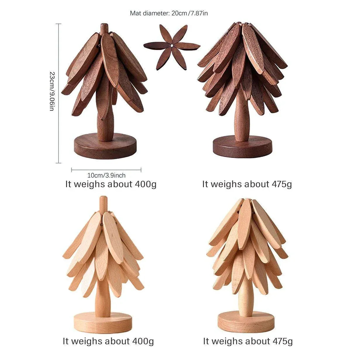 Solid Wooden Trivet for Hot Dish Walnut Christmas Tree Table Heat-Resistant Mat - Beige-3pcs