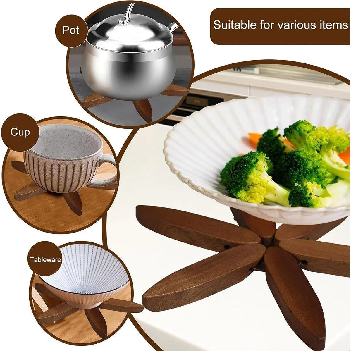 Solid Wooden Trivet for Hot Dish Walnut Christmas Tree Table Heat-Resistant Mat - Beige-3pcs