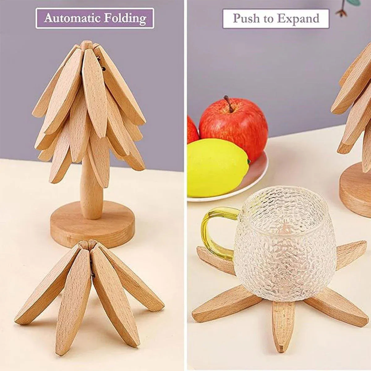Solid Wooden Trivet for Hot Dish Walnut Christmas Tree Table Heat-Resistant Mat - Beige-3pcs