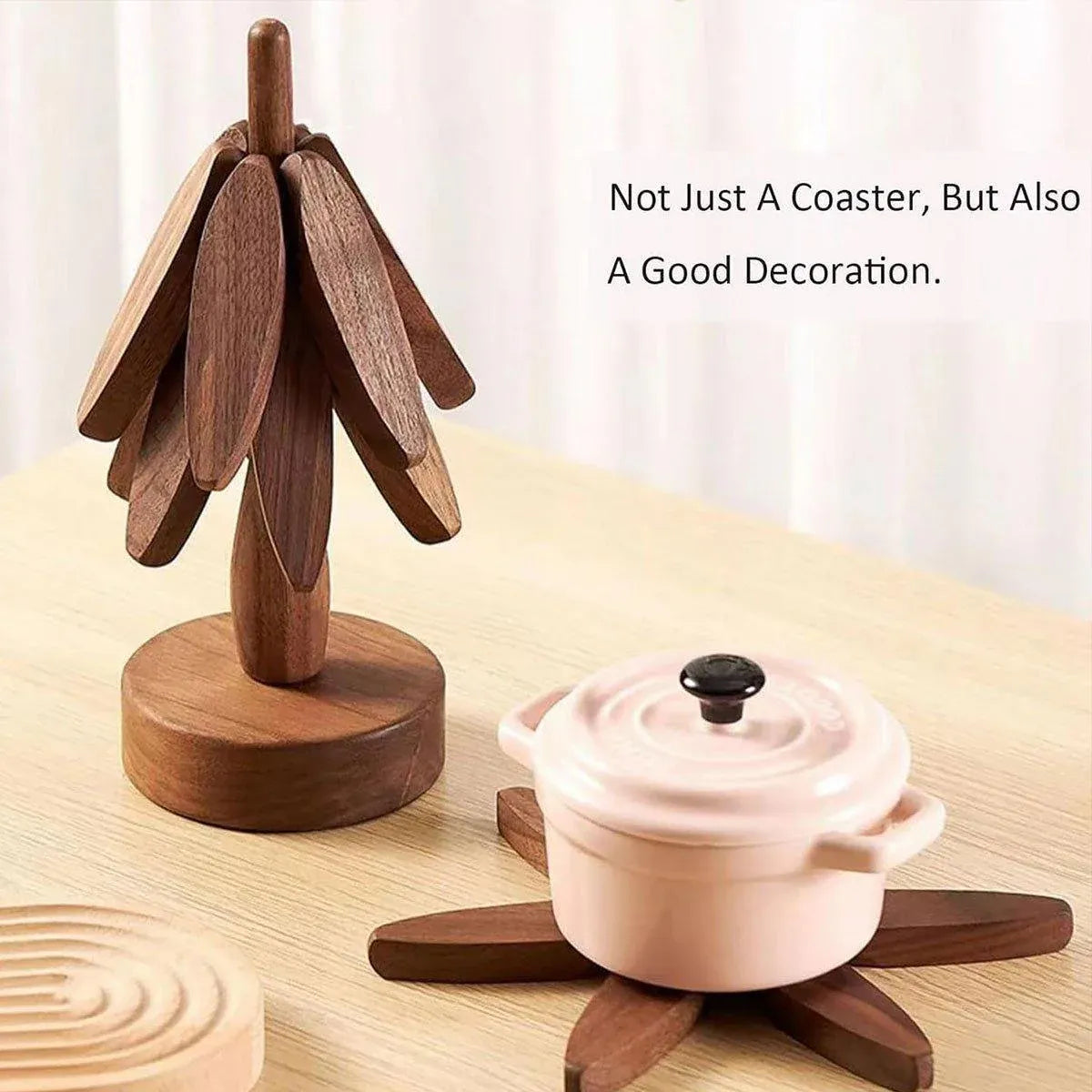 Solid Wooden Trivet for Hot Dish Walnut Christmas Tree Table Heat-Resistant Mat - Beige-3pcs