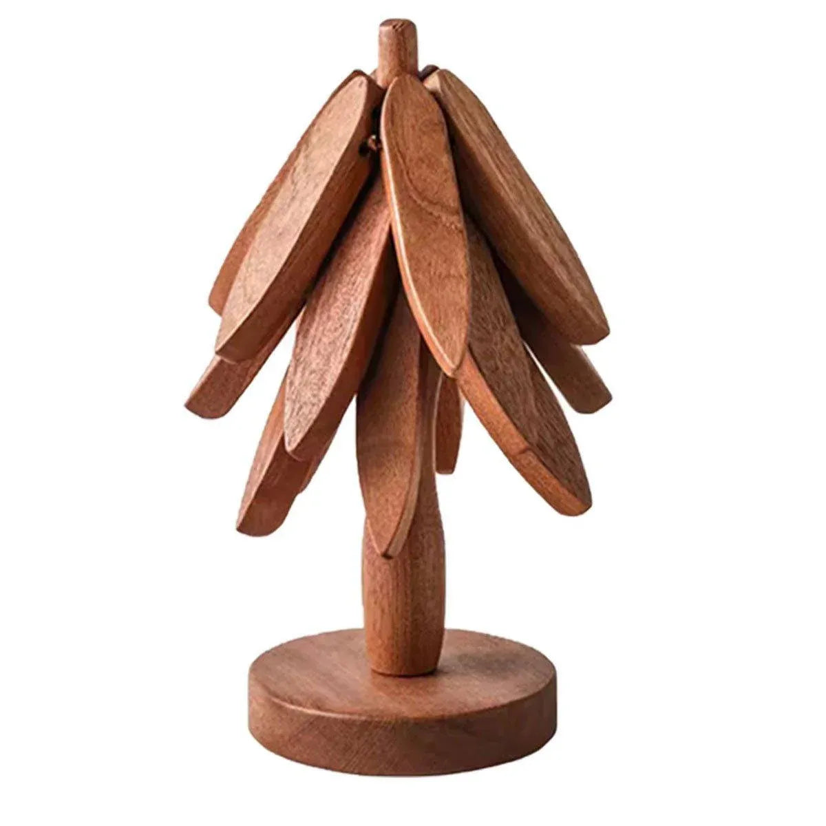 Solid Wooden Trivet for Hot Dish Walnut Christmas Tree Table Heat-Resistant Mat - Brown-3pcs