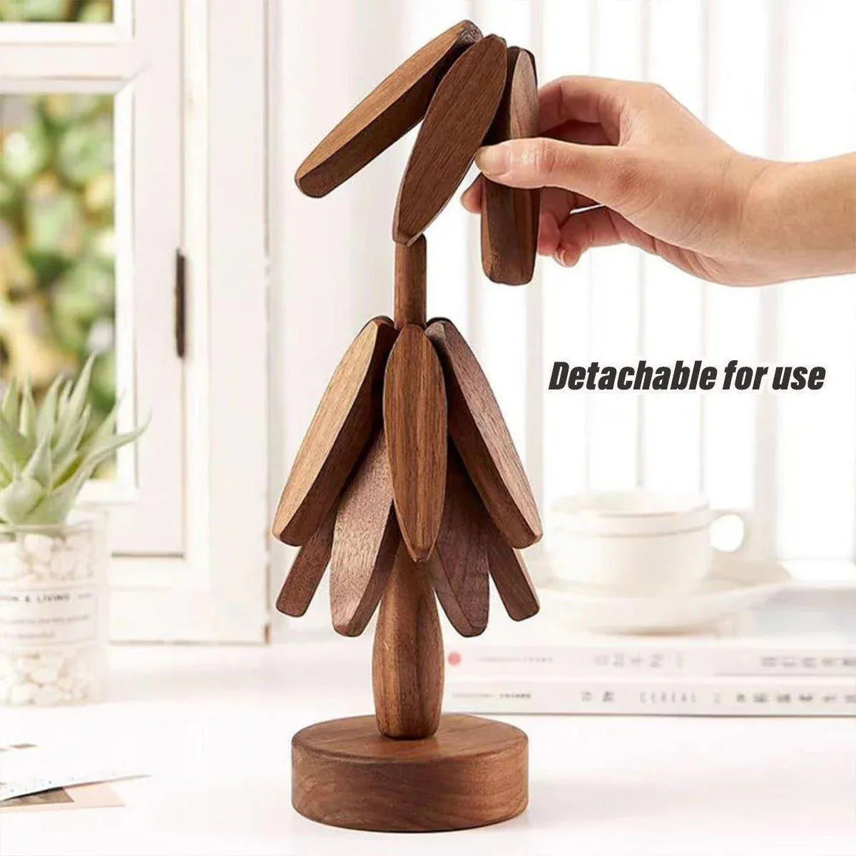 Solid Wooden Trivet for Hot Dish Walnut Christmas Tree Table Heat-Resistant Mat - Brown-3pcs