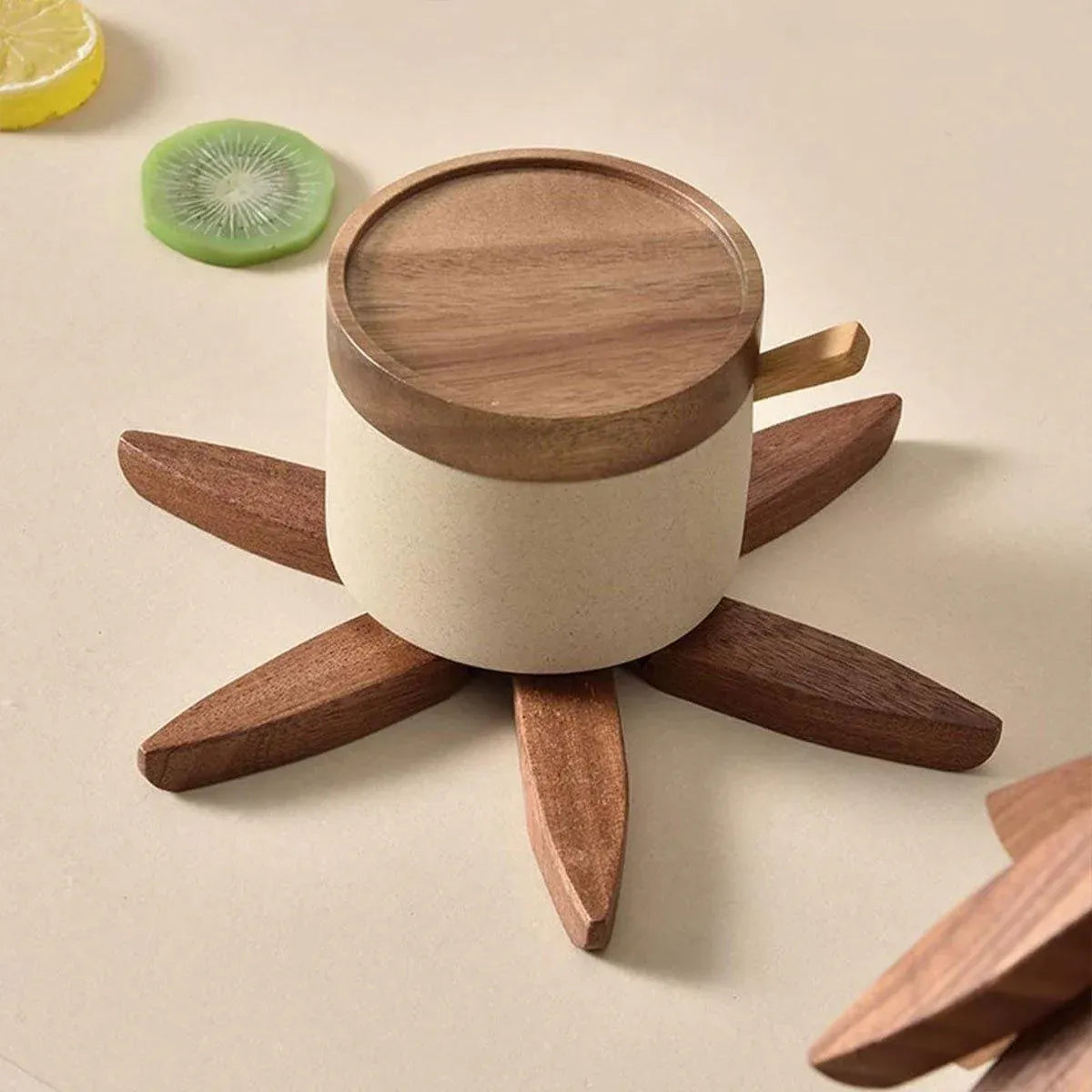 Solid Wooden Trivet for Hot Dish Walnut Christmas Tree Table Heat-Resistant Mat - Brown-3pcs