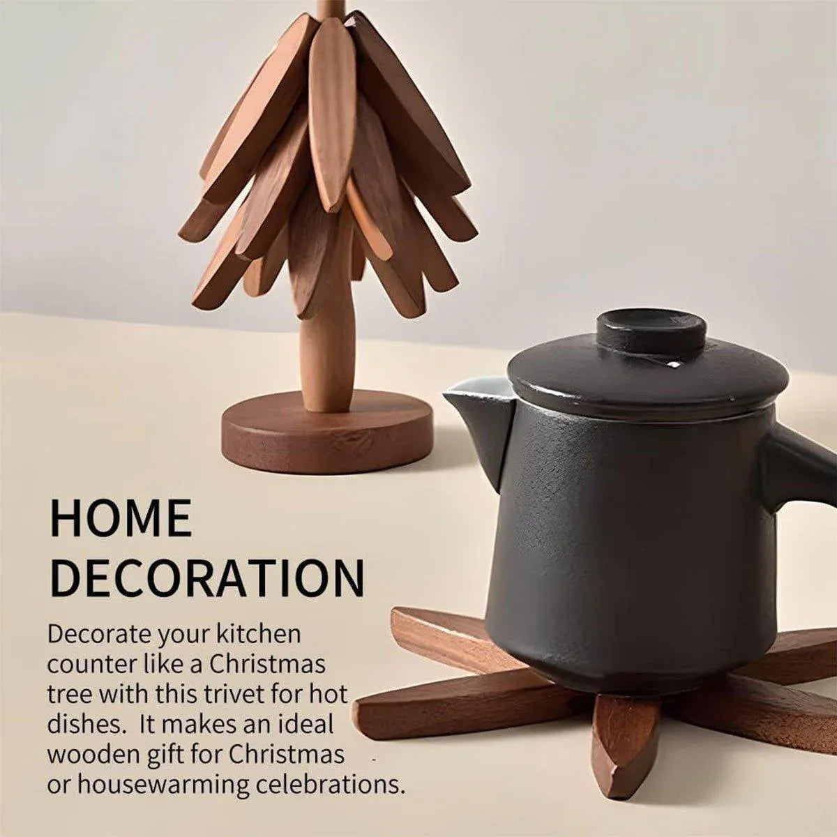 Solid Wooden Trivet for Hot Dish Walnut Christmas Tree Table Heat-Resistant Mat - Brown-4pcs