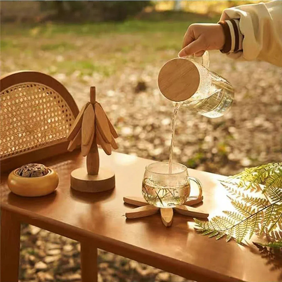 Solid Wooden Trivet for Hot Dish Walnut Christmas Tree Table Heat-Resistant Mat - Brown-4pcs