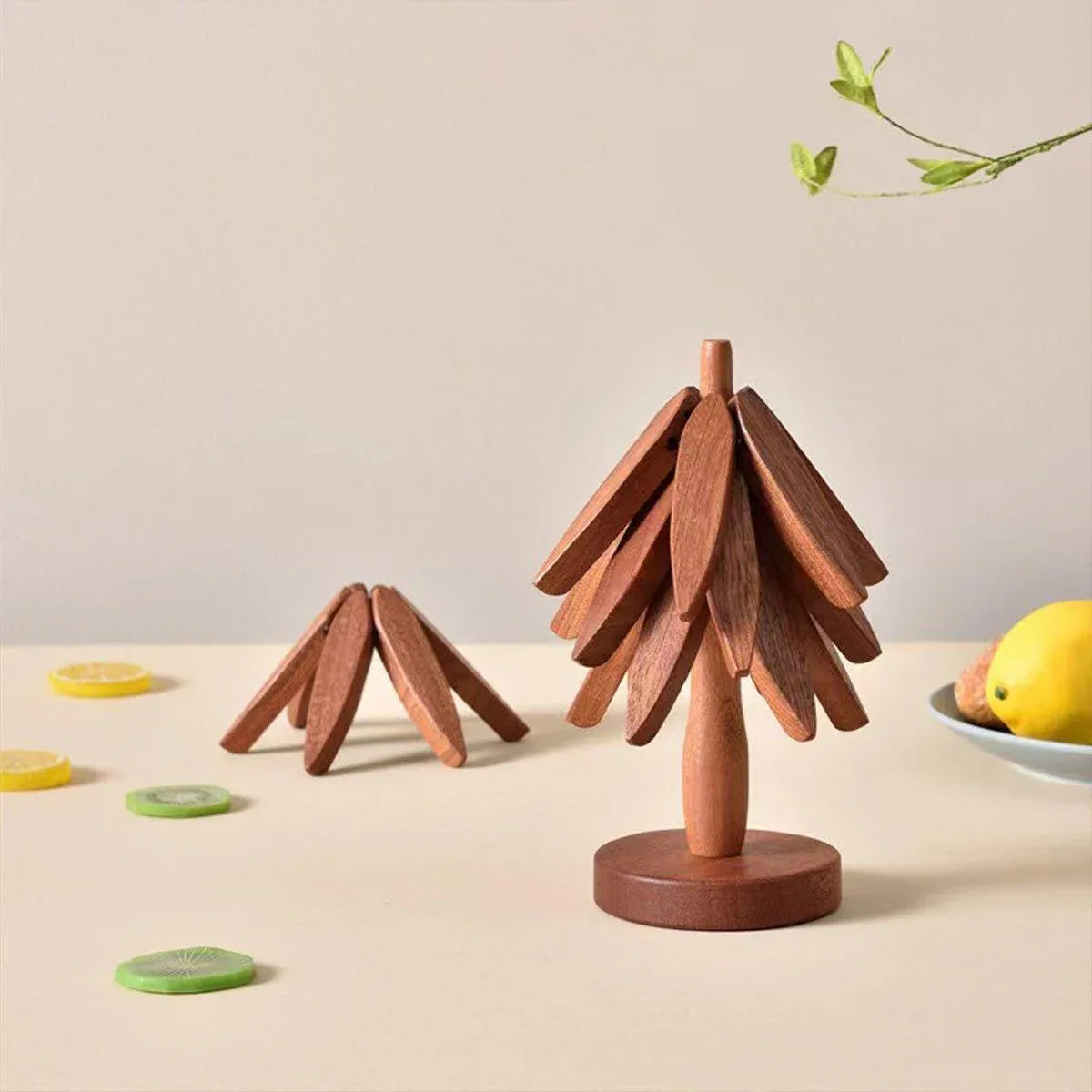 Solid Wooden Trivet for Hot Dish Walnut Christmas Tree Table Heat-Resistant Mat - Brown-4pcs