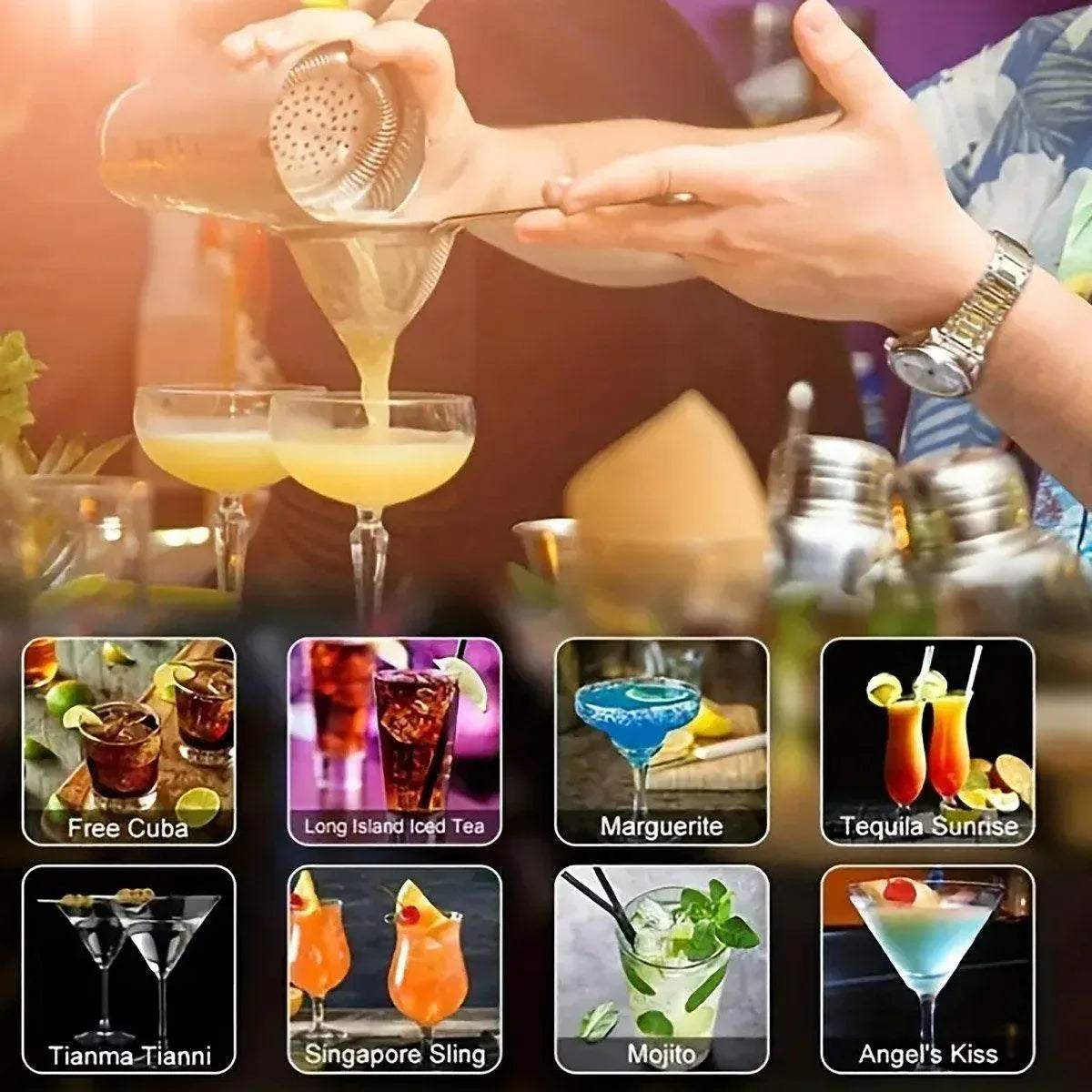 8PCS/700ML Stainless Steel Cocktail Shaker Bartender Tools Set Bar Supplies