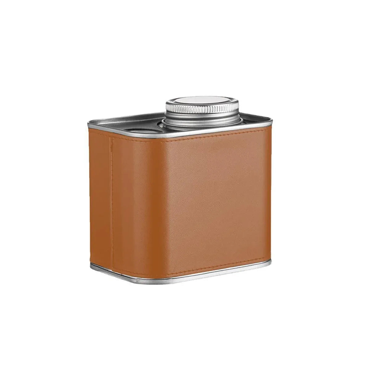 Airtight Coffee Canister Storage Jar Pour Valve Leather 9.6 x 7 x 9.3cm - Brown