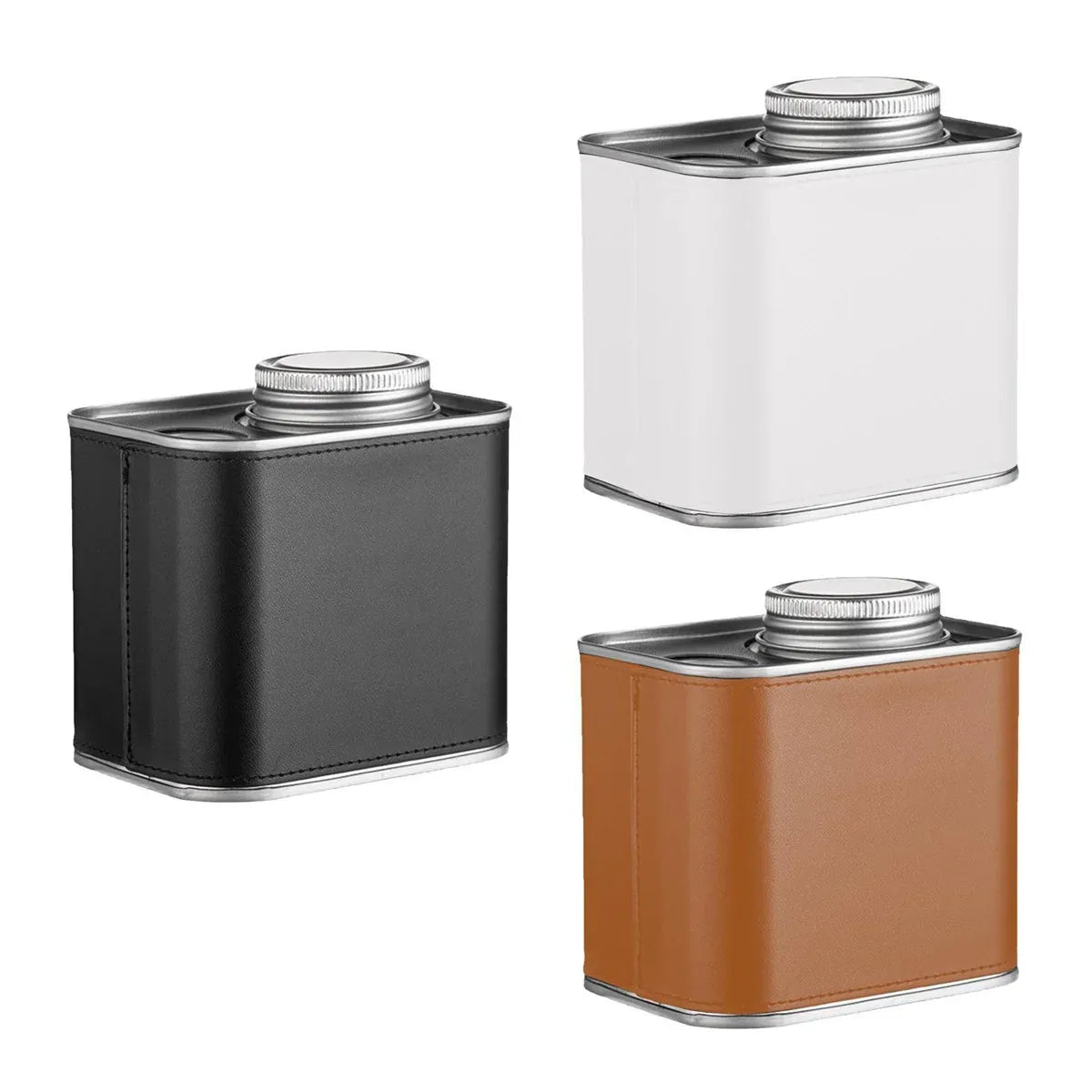 Airtight Coffee Canister Storage Jar Pour Valve Leather 9.6 x 7 x 9.3cm - Brown