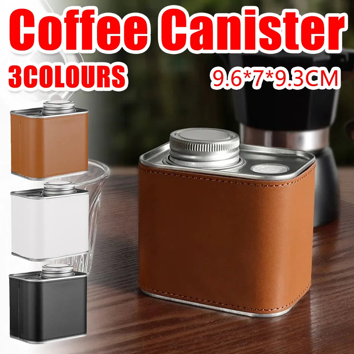 Airtight Coffee Canister Storage Jar Pour Valve Leather 9.6 x 7 x 9.3cm - White