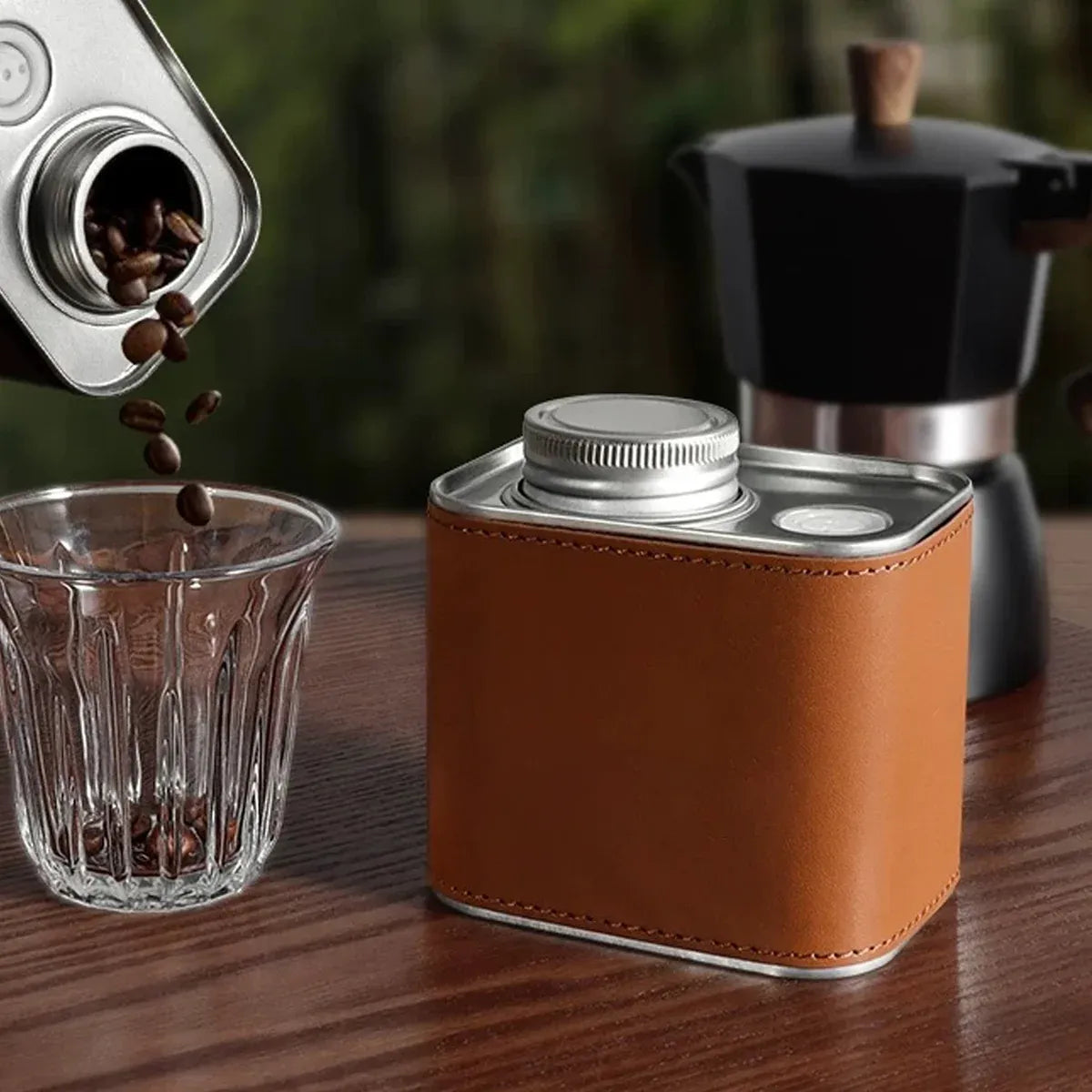 Airtight Coffee Canister Storage Jar Pour Valve Leather 9.6 x 7 x 9.3cm - White
