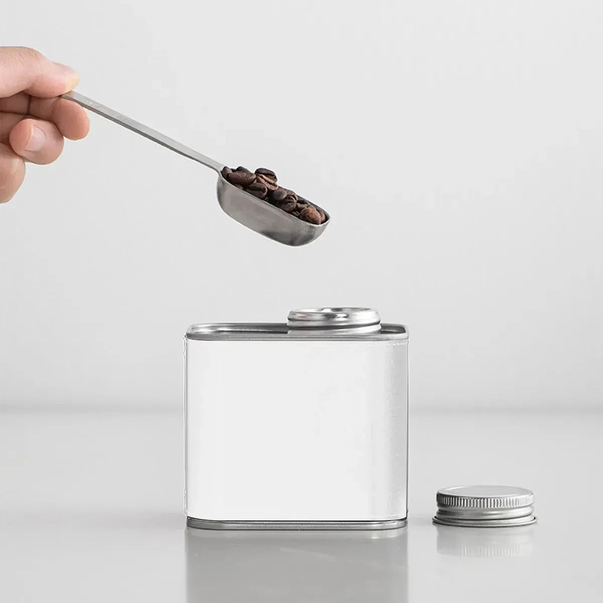 Airtight Coffee Canister Storage Jar Pour Valve Leather 9.6 x 7 x 9.3cm - White
