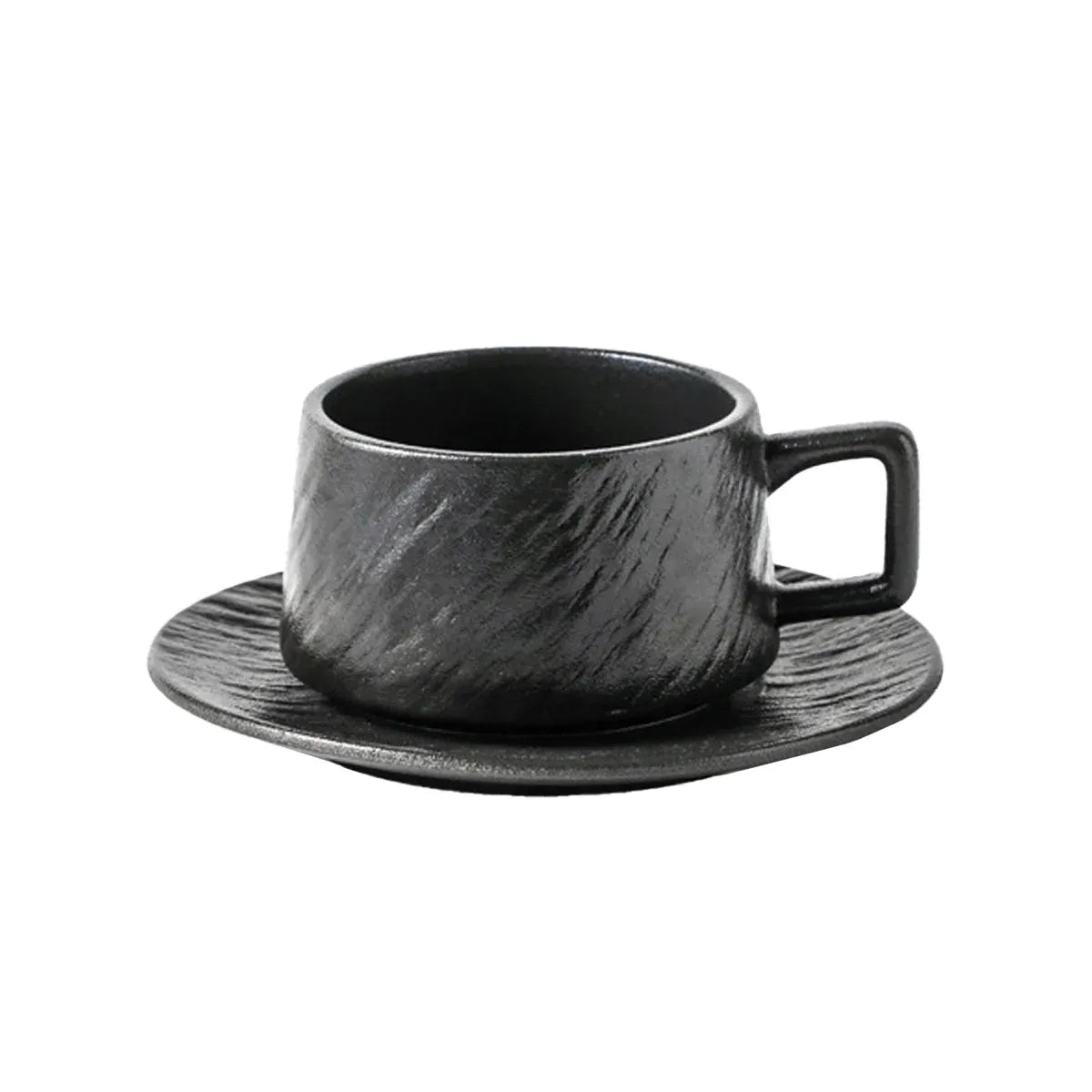Ceramic Coffee Cup and Saucer Set Simple Tea Mug Breakfast Drinkware Household - Black