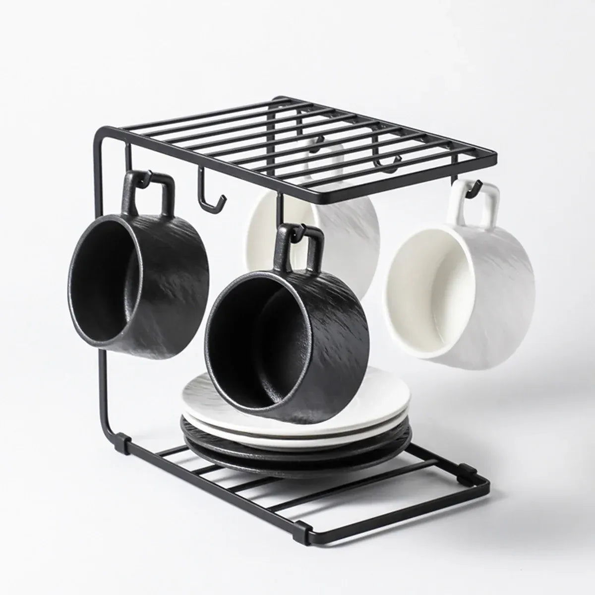 Ceramic Coffee Cup and Saucer Set Simple Tea Mug Breakfast Drinkware Household - Black