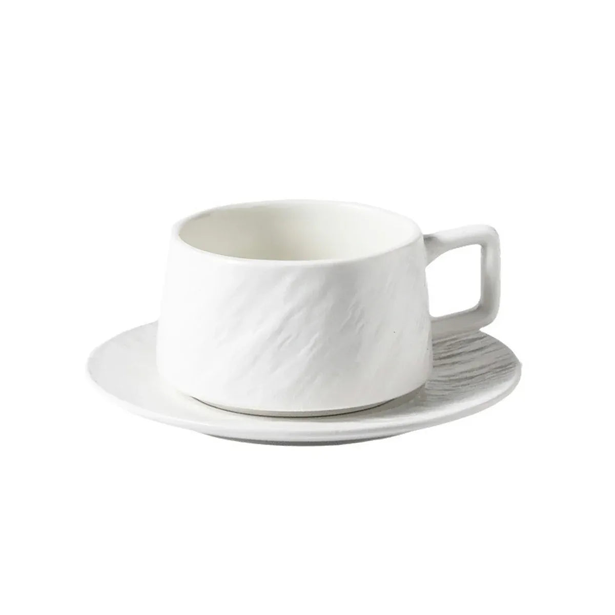 Ceramic Coffee Cup and Saucer Set Simple Tea Mug Breakfast Drinkware Household - White