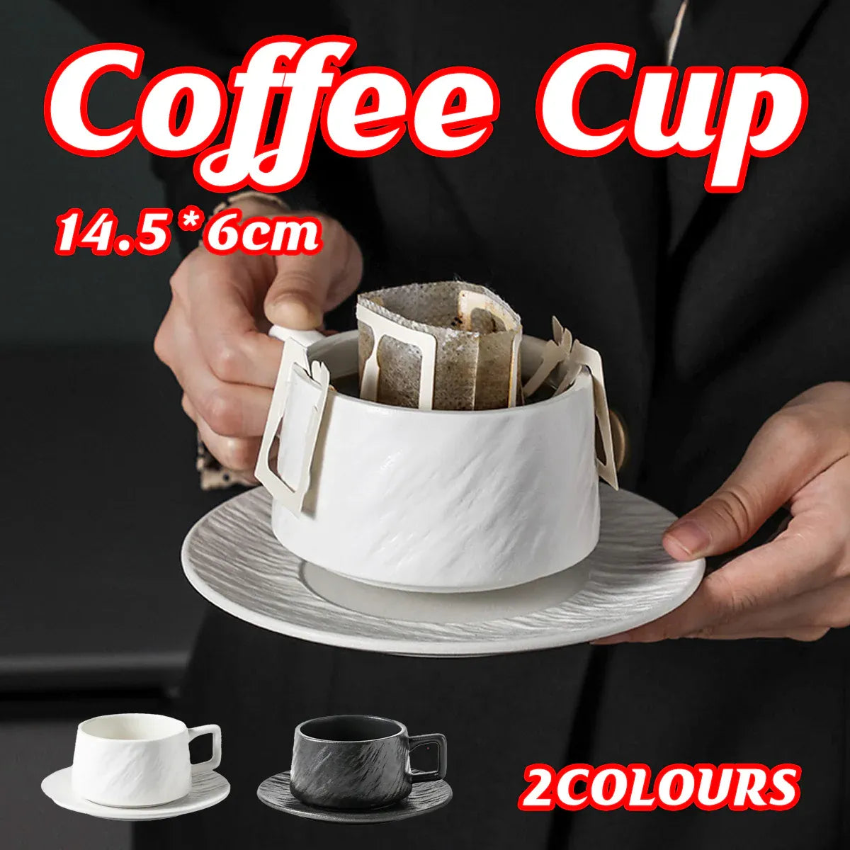Ceramic Coffee Cup and Saucer Set Simple Tea Mug Breakfast Drinkware Household - White