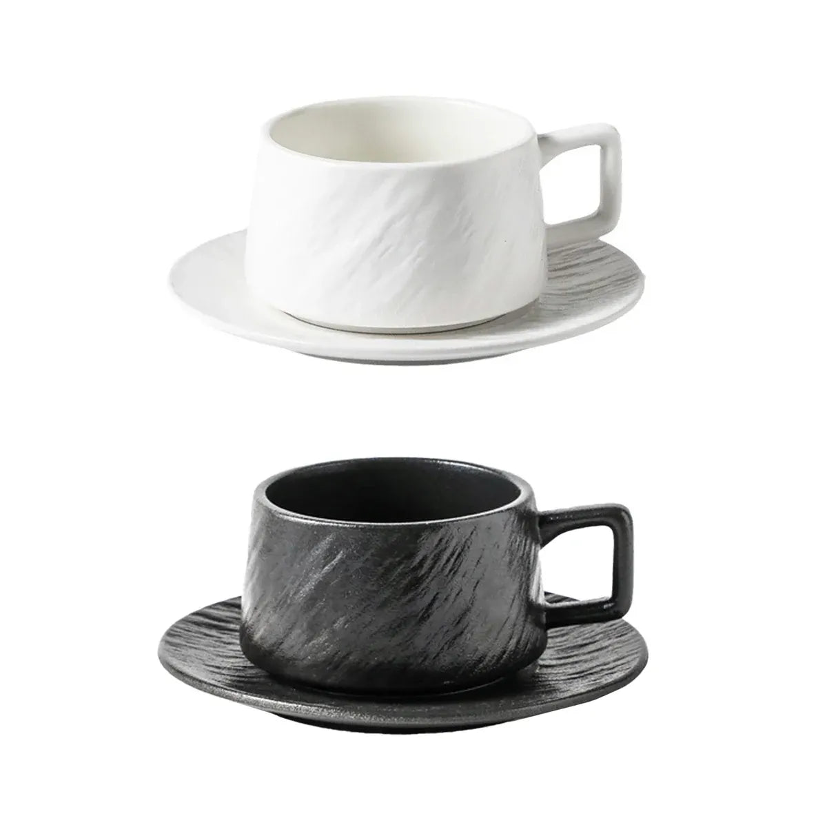 Ceramic Coffee Cup and Saucer Set Simple Tea Mug Breakfast Drinkware Household - White