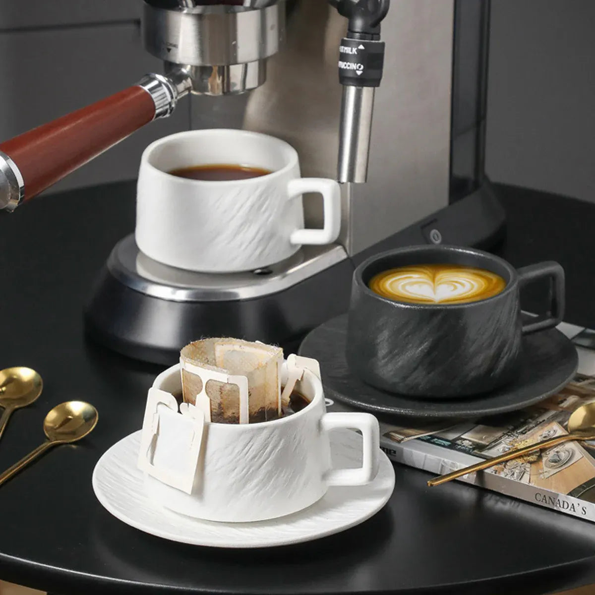 Ceramic Coffee Cup and Saucer Set Simple Tea Mug Breakfast Drinkware Household - White