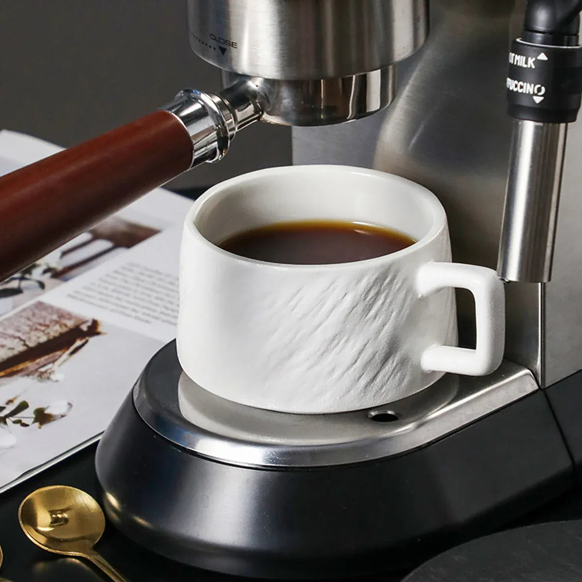 Ceramic Coffee Cup and Saucer Set Simple Tea Mug Breakfast Drinkware Household - White