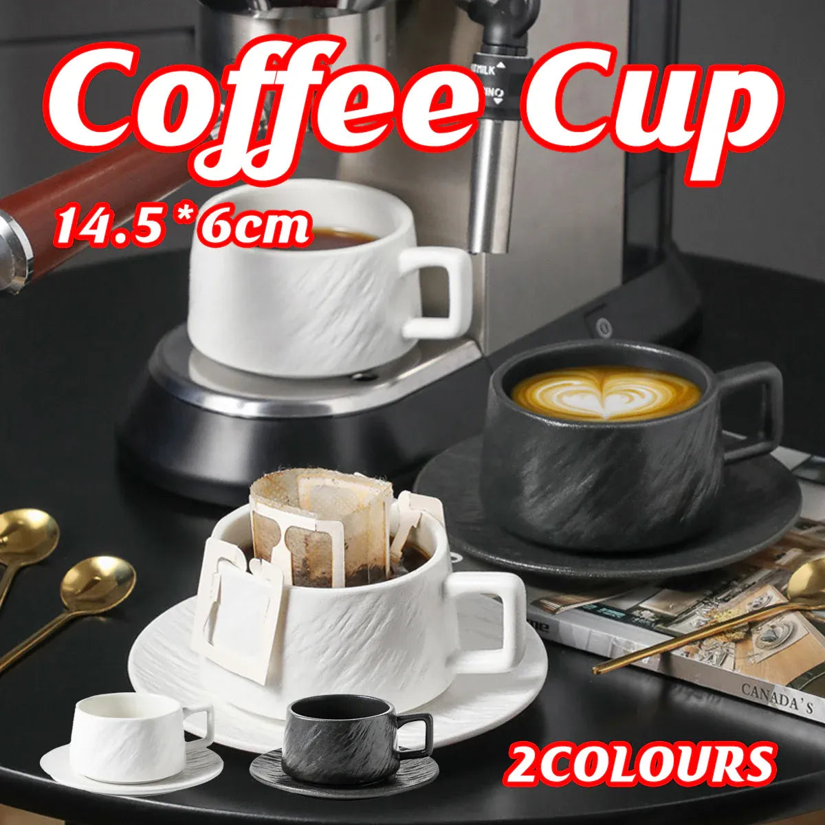 Ceramic Coffee Cup and Saucer Set Simple Tea Mug Breakfast Drinkware Household - White