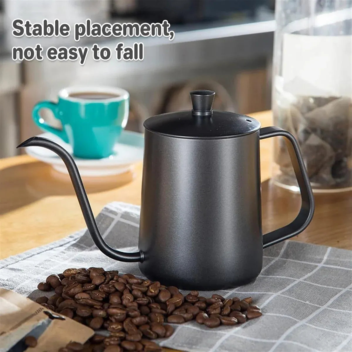 Hand Drip Coffee Pot Stainless Steel Fine Spout Hanging Ear Filter Cup Kettle - Black