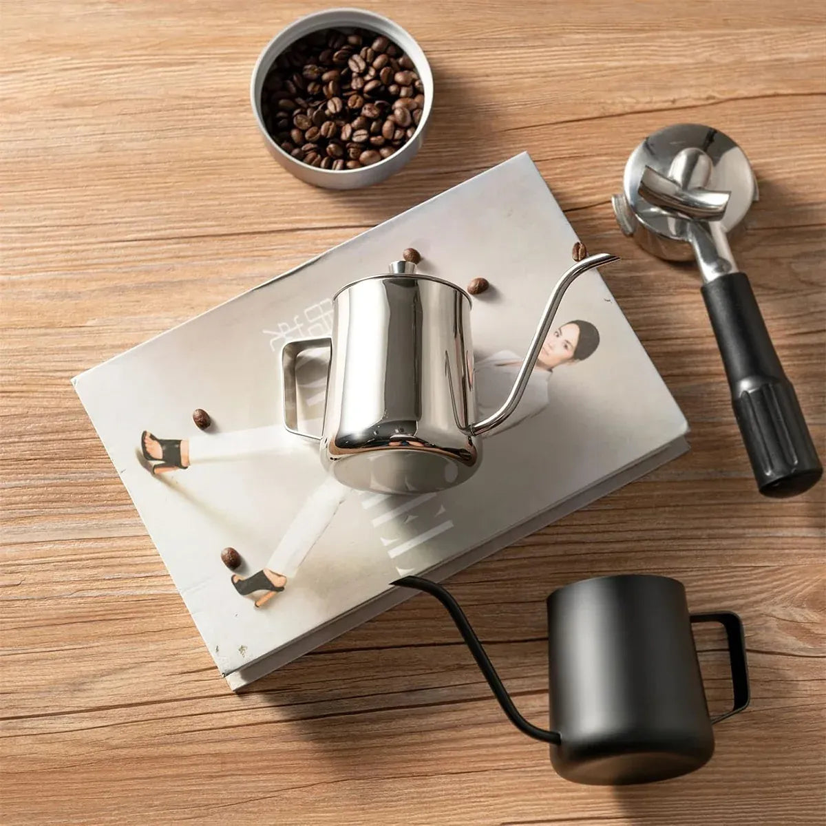 Hand Drip Coffee Pot Stainless Steel Fine Spout Hanging Ear Filter Cup Kettle - Black