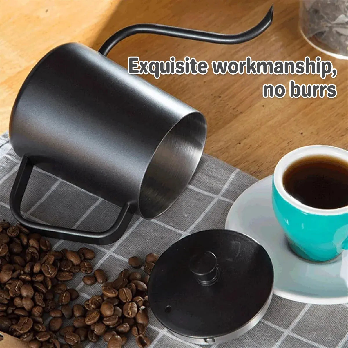 Hand Drip Coffee Pot Stainless Steel Fine Spout Hanging Ear Filter Cup Kettle - Silver