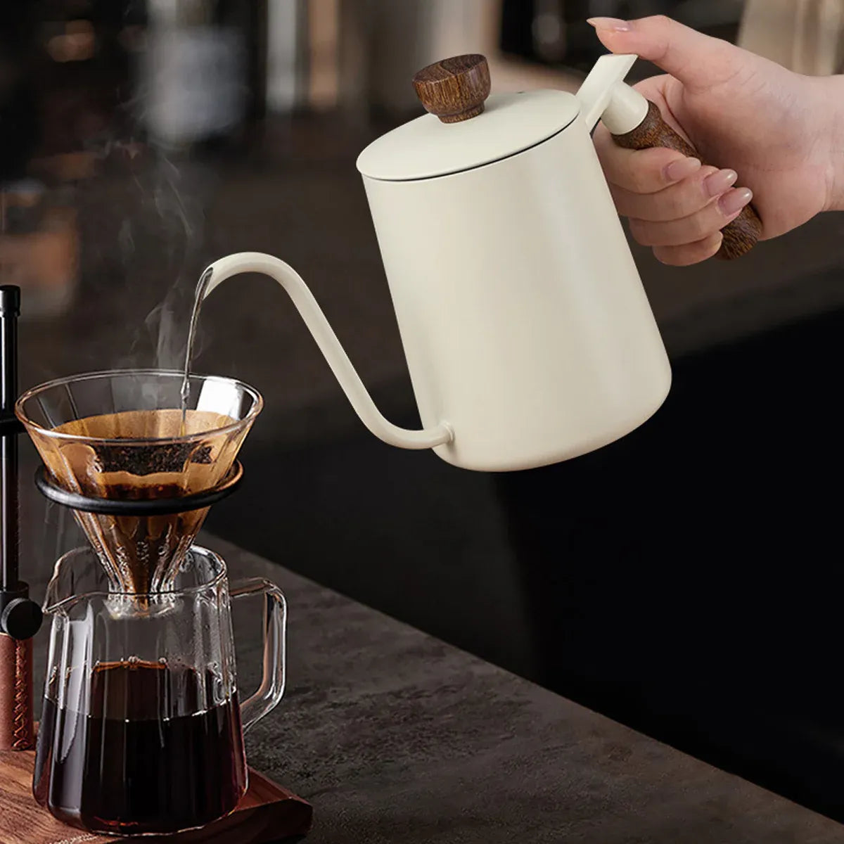 600ml Stainless Steel Coffee Pour Over Kettle Heat Resistant Home Café Brewing - Beige