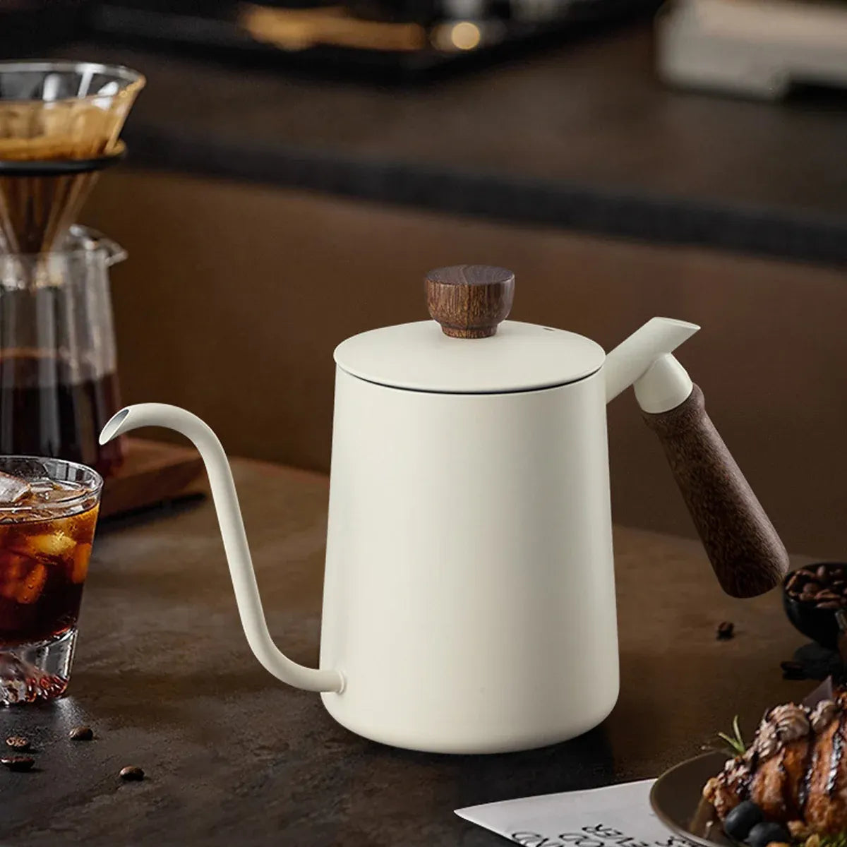 600ml Stainless Steel Coffee Pour Over Kettle Heat Resistant Home Café Brewing - Beige