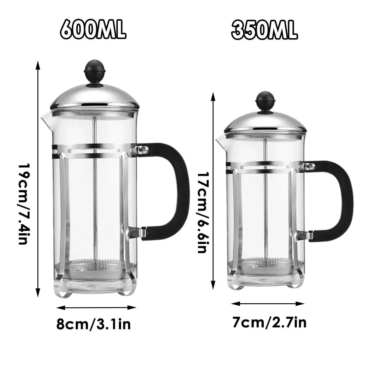 350ml 600ml Stainless Steel Glass French Press Coffee Tea Maker for Home Office - 600ML