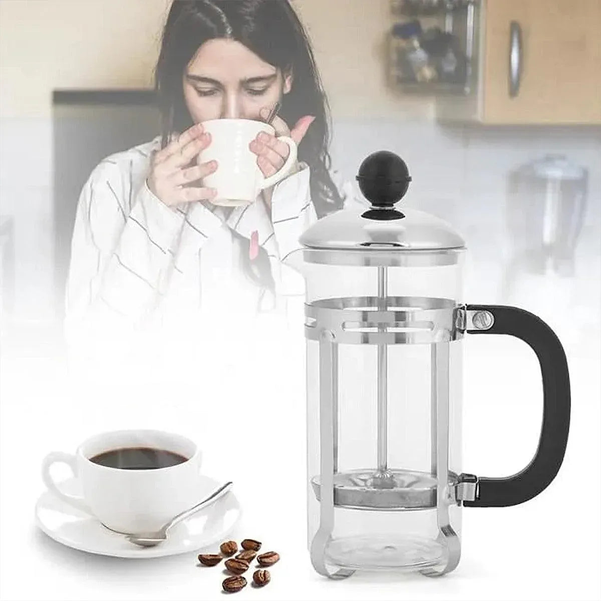 350ml 600ml Stainless Steel Glass French Press Coffee Tea Maker for Home Office - 600ML