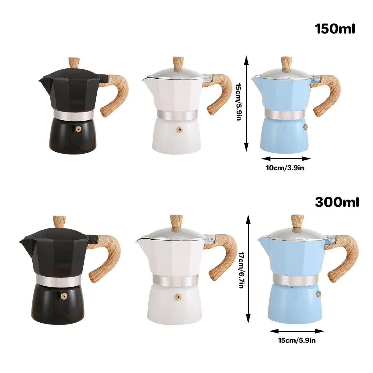 Portable Coffee Maker Wood Grain Handle Outdoor Manual Espresso Machine Camping - Beige-300ml