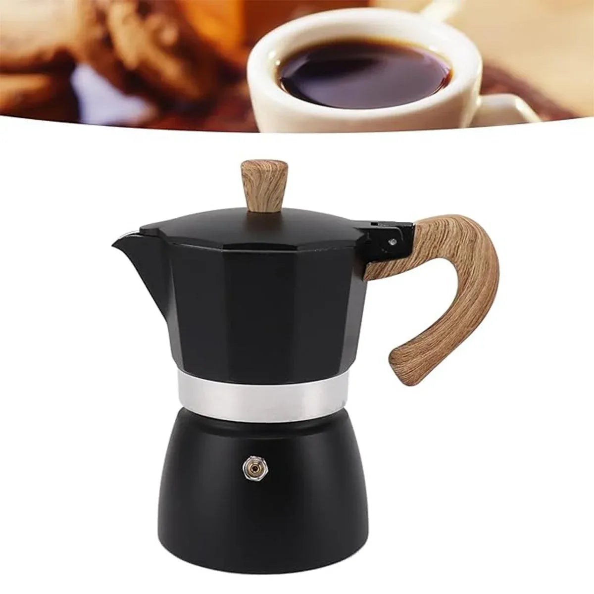 Portable Coffee Maker Wood Grain Handle Outdoor Manual Espresso Machine Camping - Beige-300ml