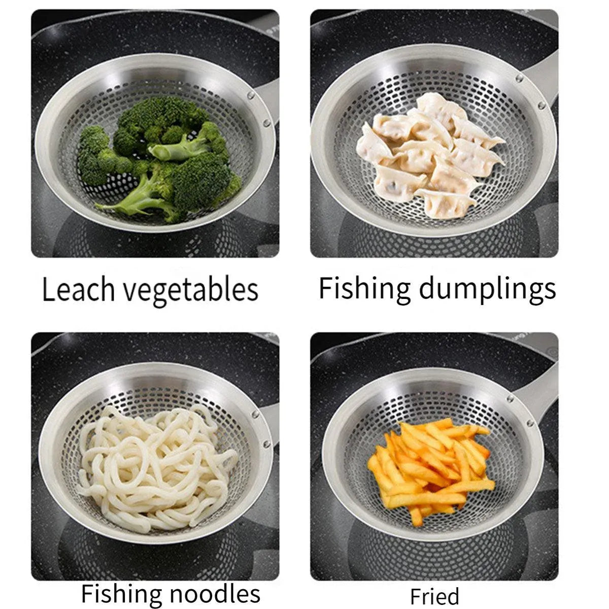 Stainless Steel Colander Spoon Kitchen Strainer Tool for Pasta Rice Vegetable