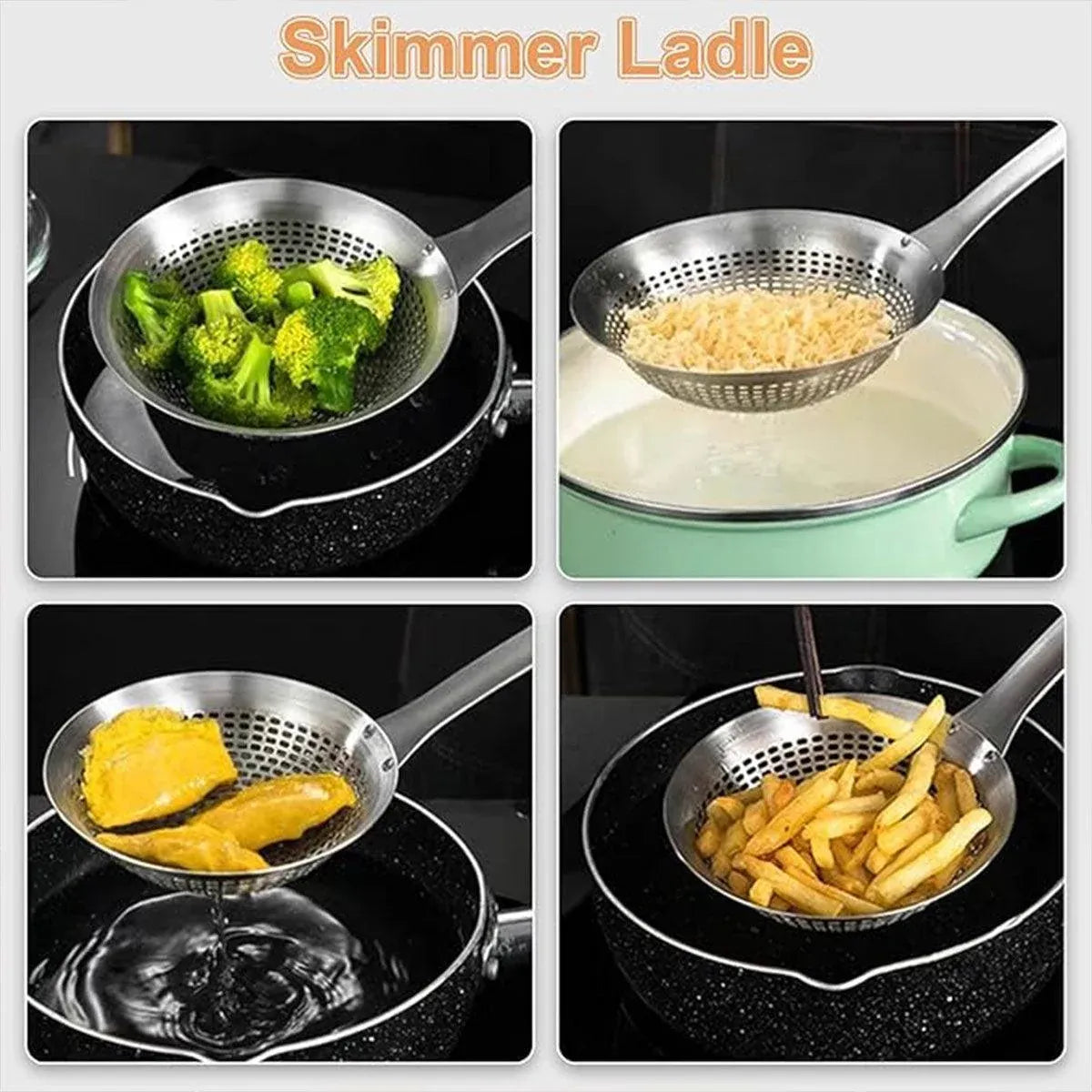 Stainless Steel Colander Spoon Kitchen Strainer Tool for Pasta Rice Vegetable
