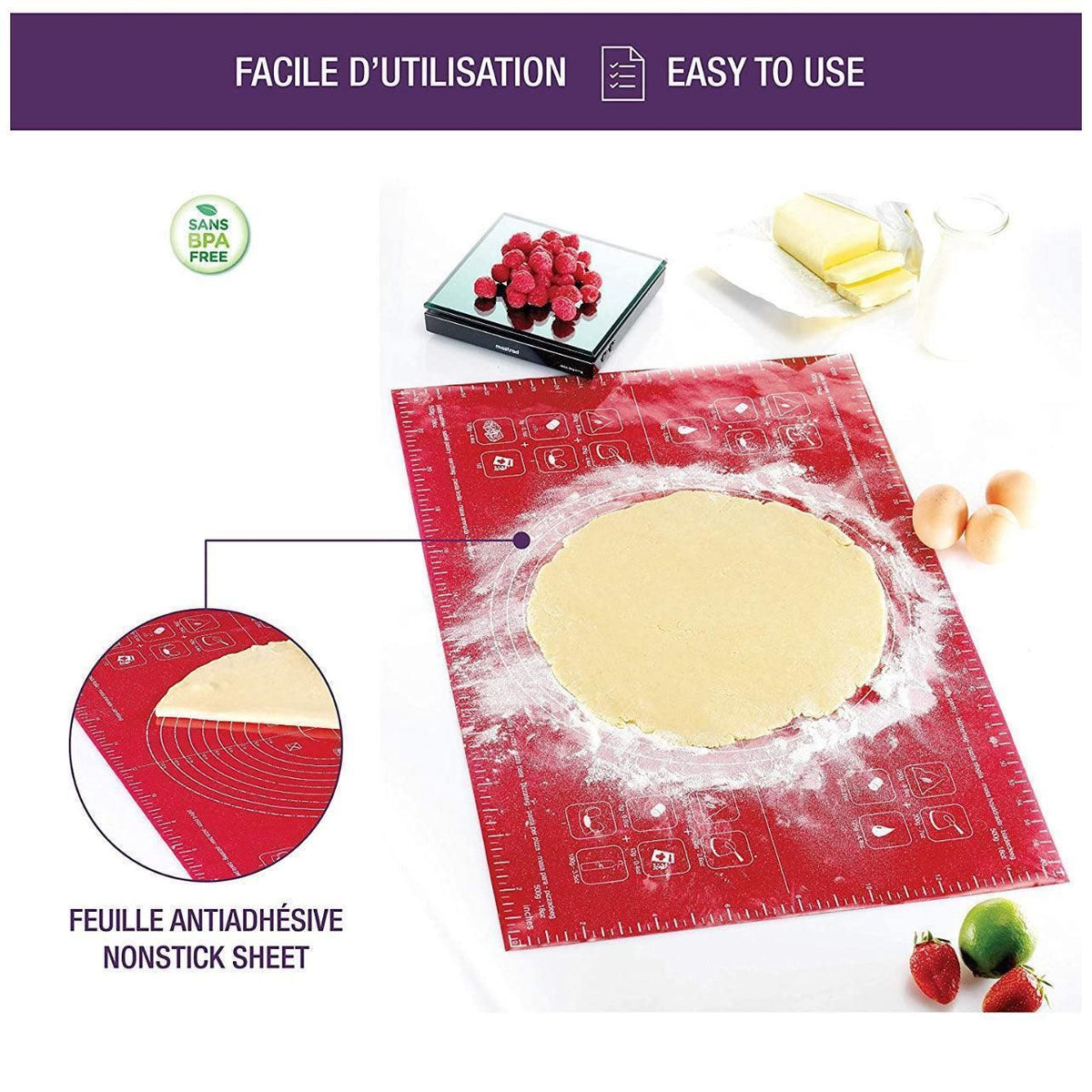 Green Reusable Non-Stick Silicone Rolling Dough Mat Cake Pastry Baking Fondant Sheet - 29*26cm