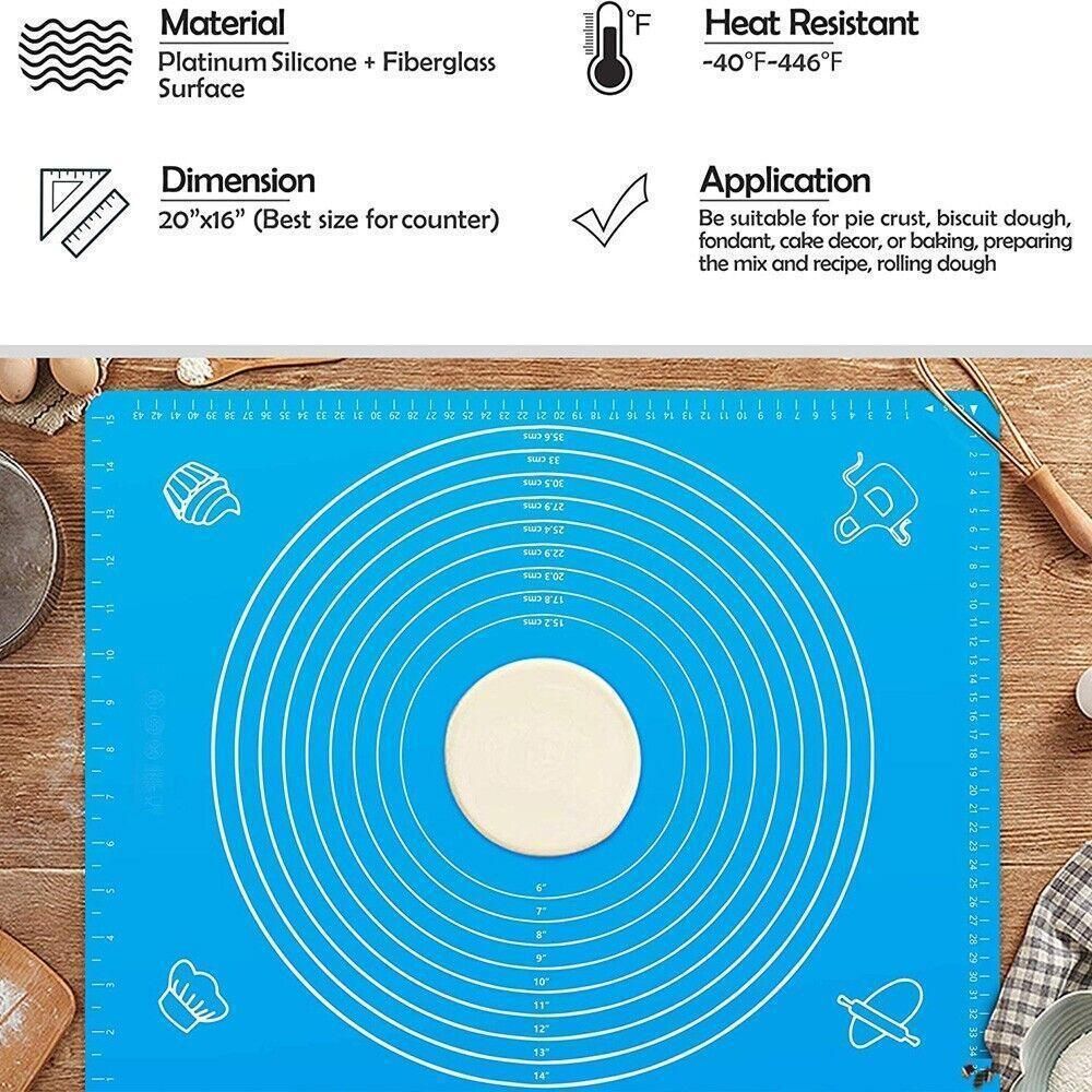 Green Reusable Non-Stick Silicone Rolling Dough Mat Cake Pastry Baking Fondant Sheet - 64*45cm