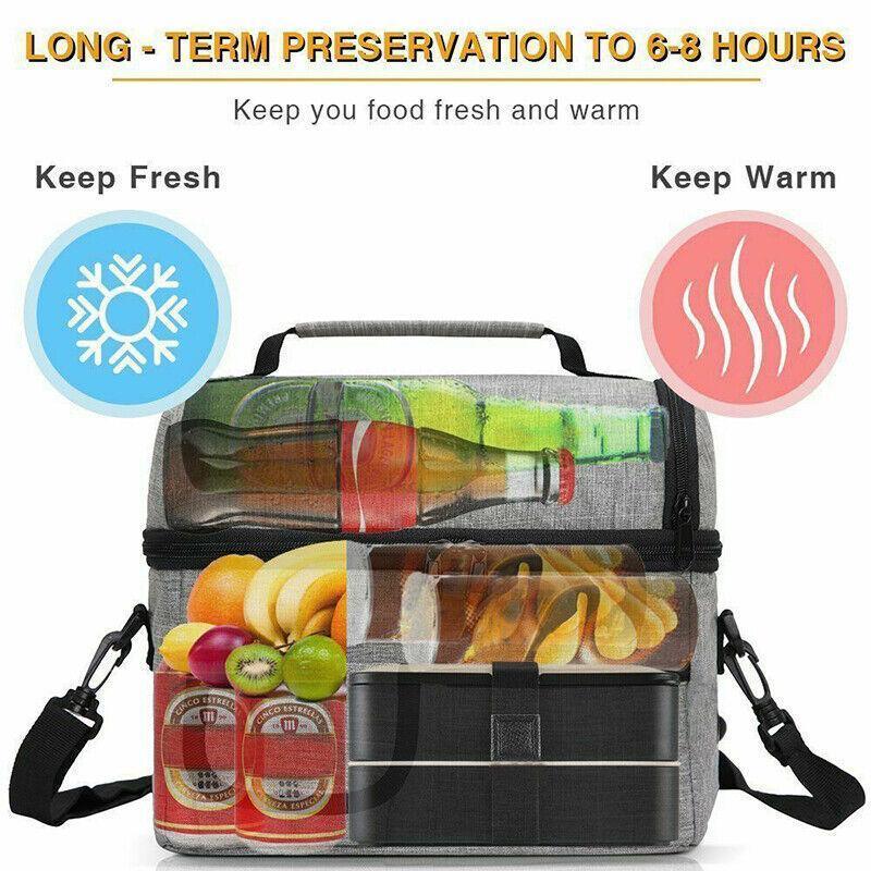Insulated Lunch Bag Box Tote Cooler For Women Men Hot Cold Food Thermal - Blue