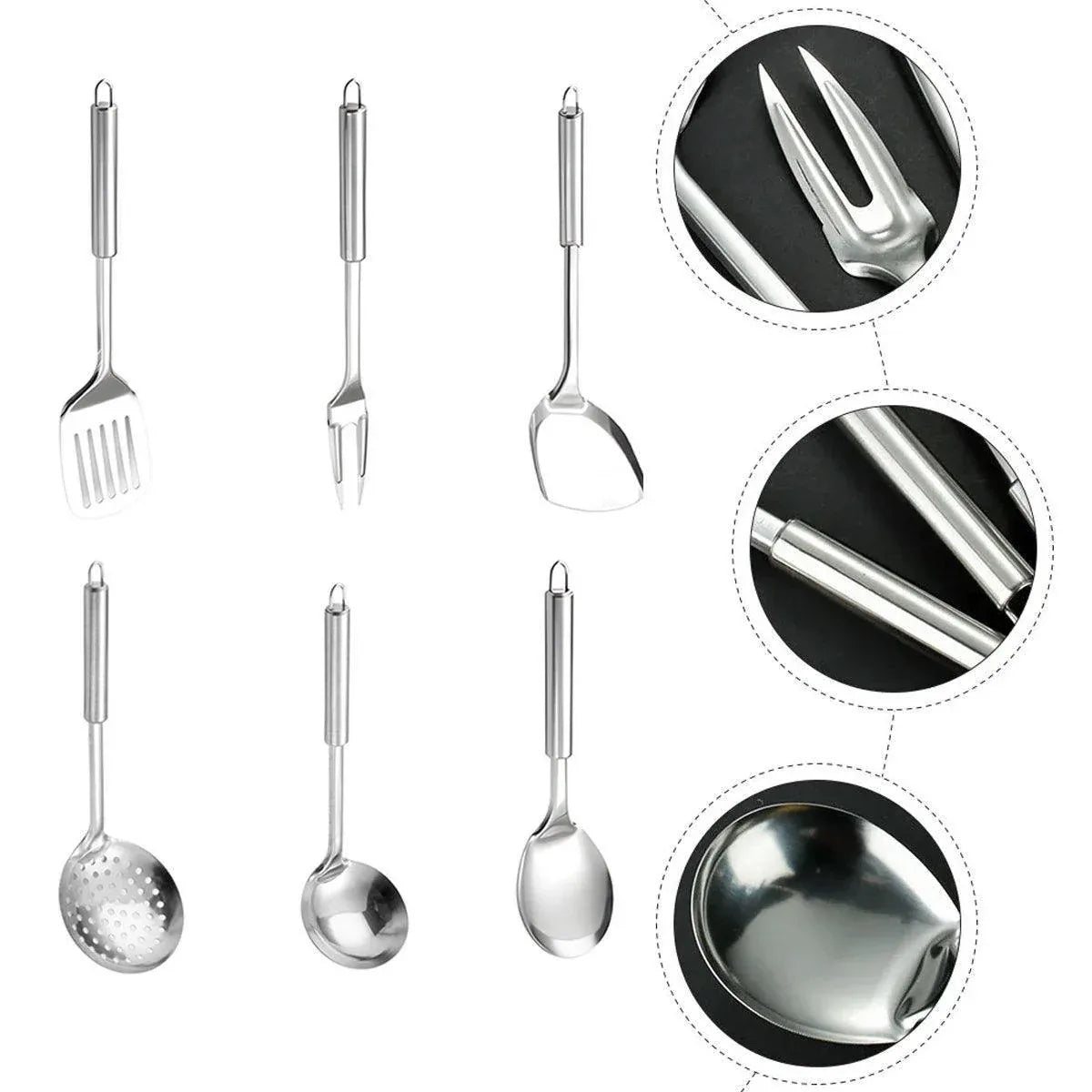 6PCS Stainless Steel Kitchen Utensil Set with Frying Spatula Colander and Spoon