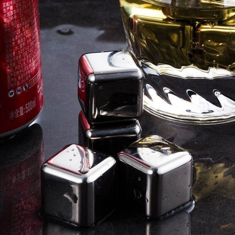 Stainless Steel Whiskey Stones X 8 Ice Cubes With Tong Reusable Cooling Ice Cube