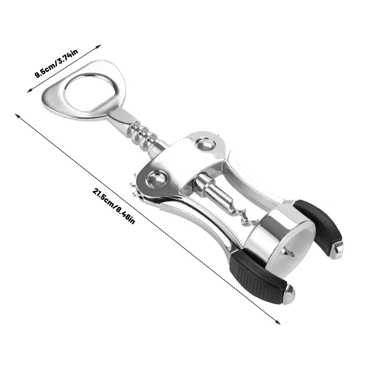 Wine Corkscrew Bottle Opener Winged Lever Zinc Alloy Crown Cap Lifter Silver