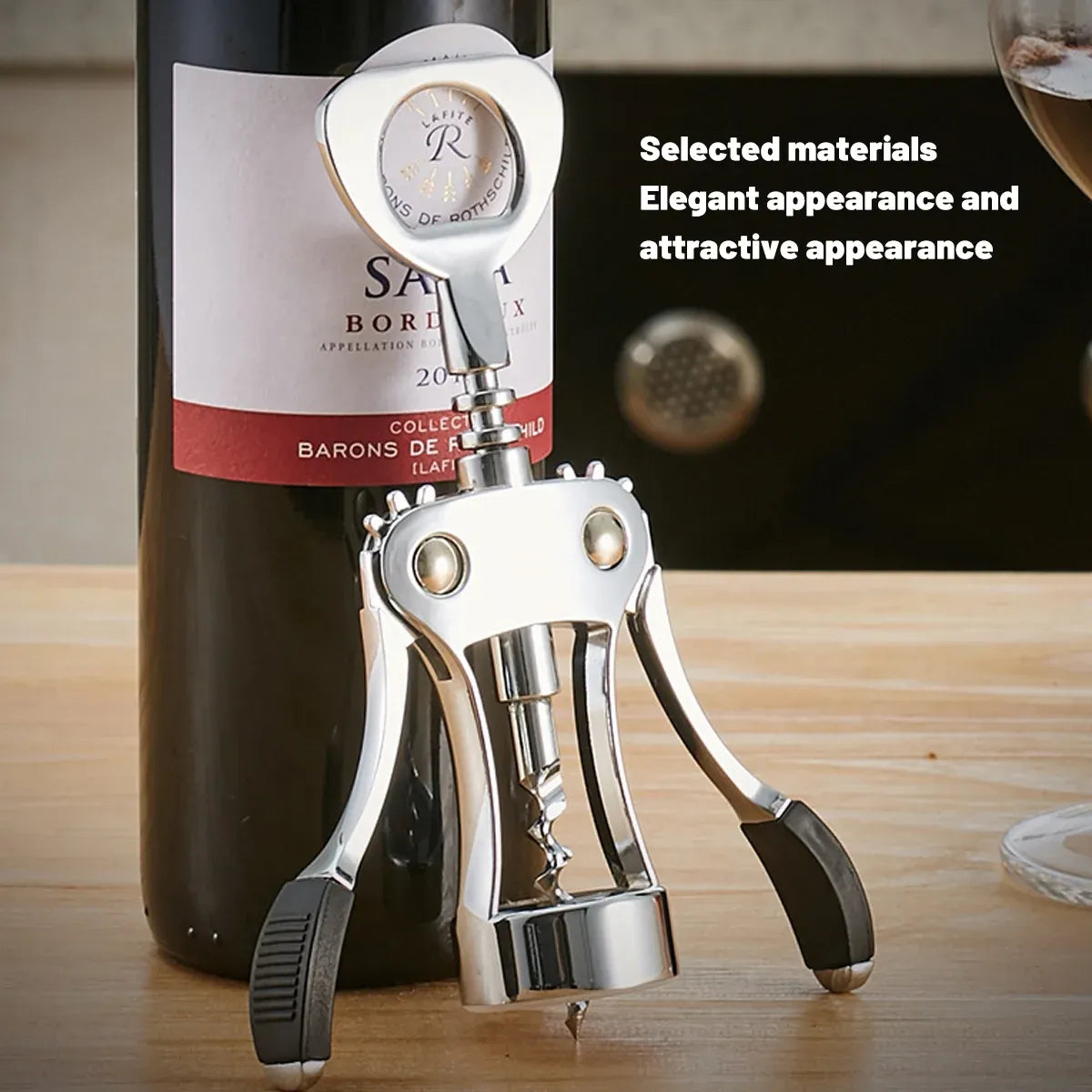 Wine Corkscrew Bottle Opener Winged Lever Zinc Alloy Crown Cap Lifter Silver