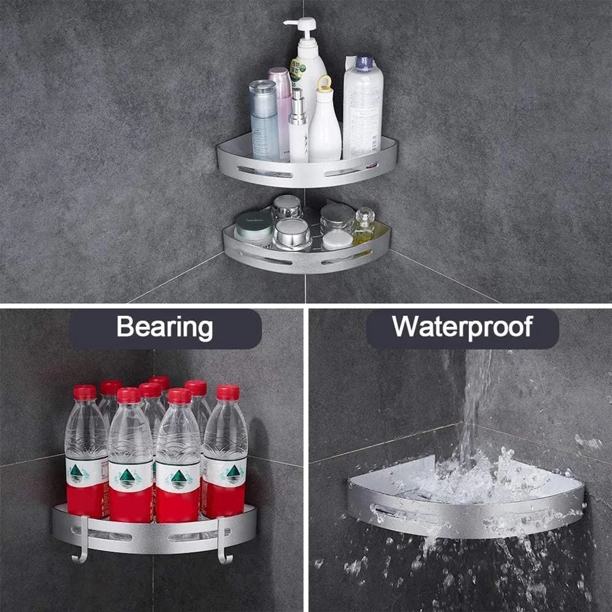 Wall Mounted Bathroom Shelf Triangle Corner Shower Storage Rack for Toiletries - Single layer with rod