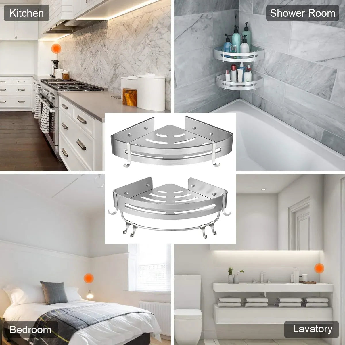 Wall Mounted Bathroom Shelf Triangle Corner Shower Storage Rack for Toiletries - Single layer with rod